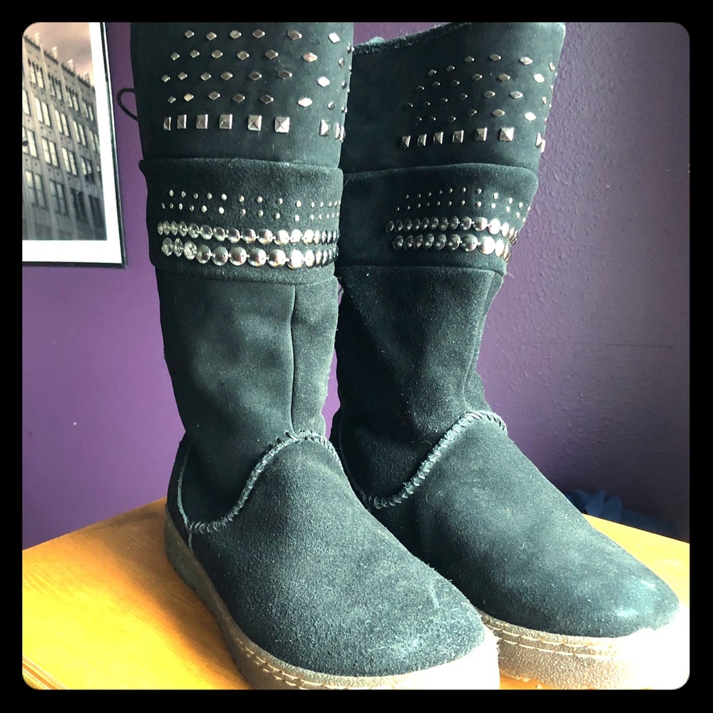 Bearpaw Black Studded Leather Winter Boots